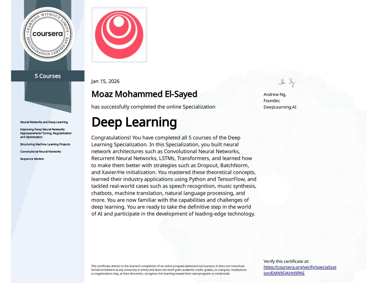 Preview of Deep Learning Specialization